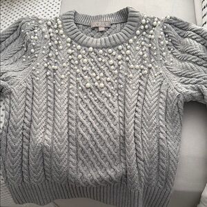J. Crew Light Gray Sweater with Pearl Details